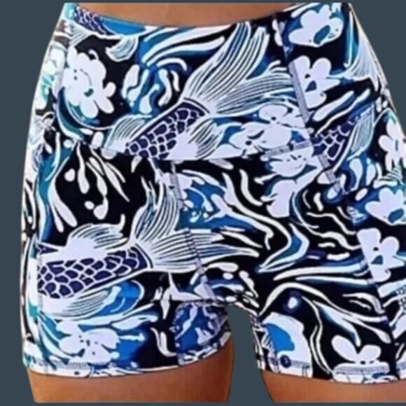 Free People Movement Koi Fish High-Waisted Bike Shorts | Size M | Ocean-Inspired - Picture 1 of 5